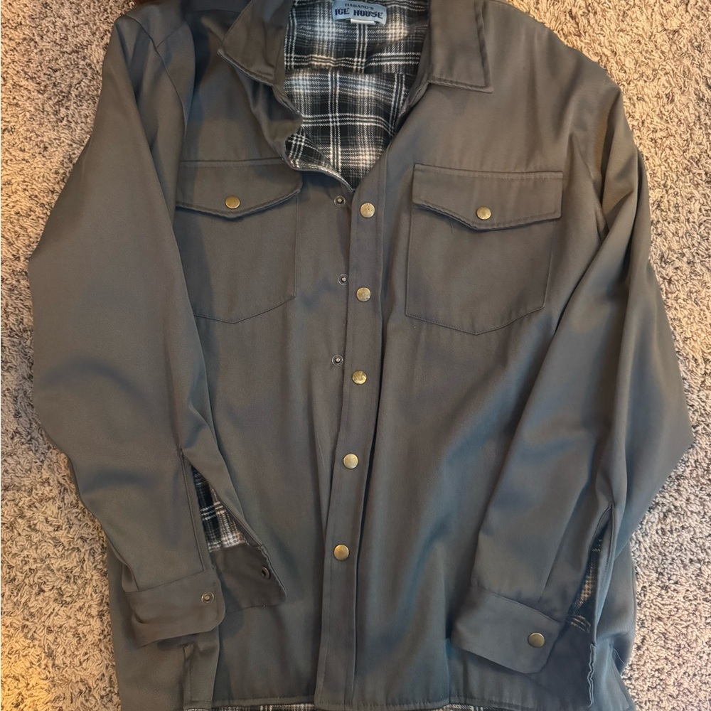 Haband Men's Charcoal Shirt Jacket with Plaid Lining